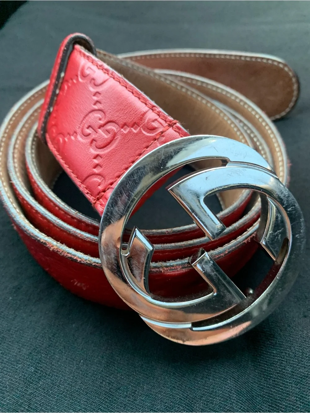 Gucci Red and Tan Leather Sandal Strap